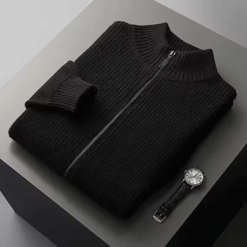 William Men’s Zip Up Cardigan – Merino Wool Knit Sweater