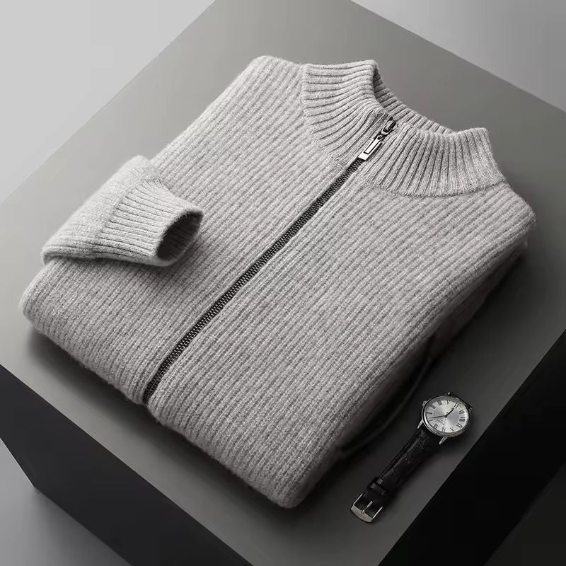 William Men’s Zip Up Cardigan – Merino Wool Knit Sweater