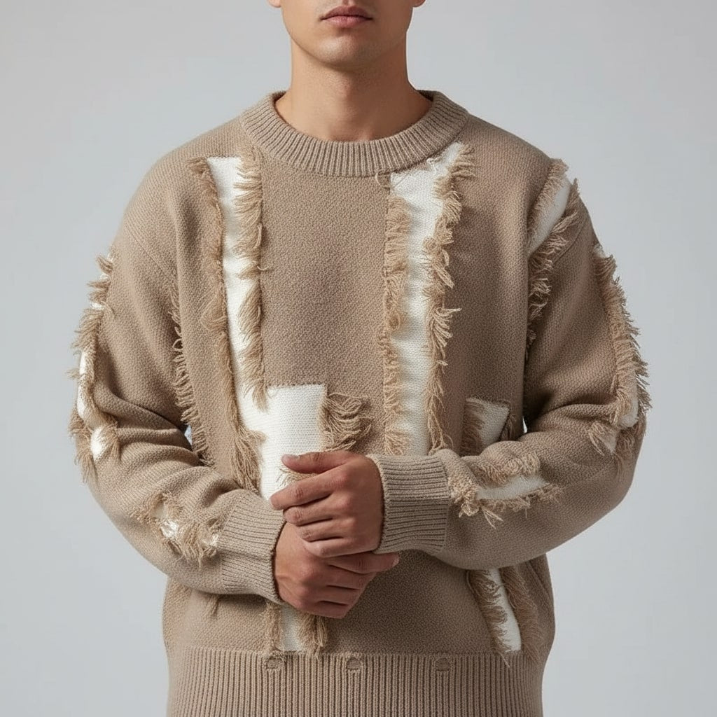 Aiden Distressed Men’s Sweater with Edgy Frayed Detailing