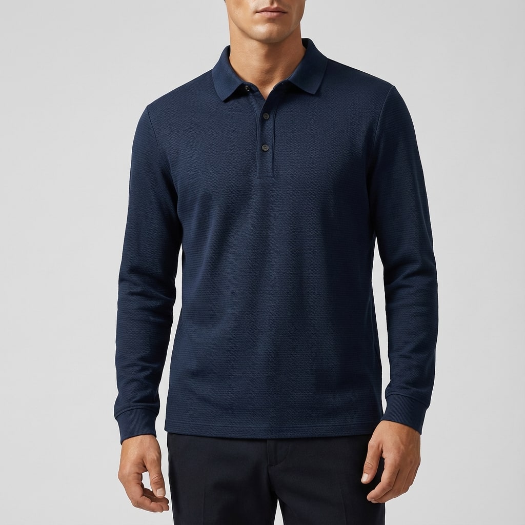 Northwood Men’s Long Sleeve Polo – Soft Woven Fabric Polo Shirt