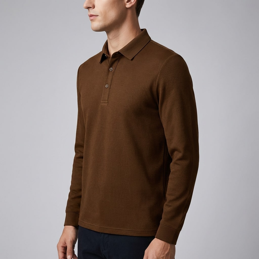 Northwood Men’s Long Sleeve Polo – Soft Woven Fabric Polo Shirt