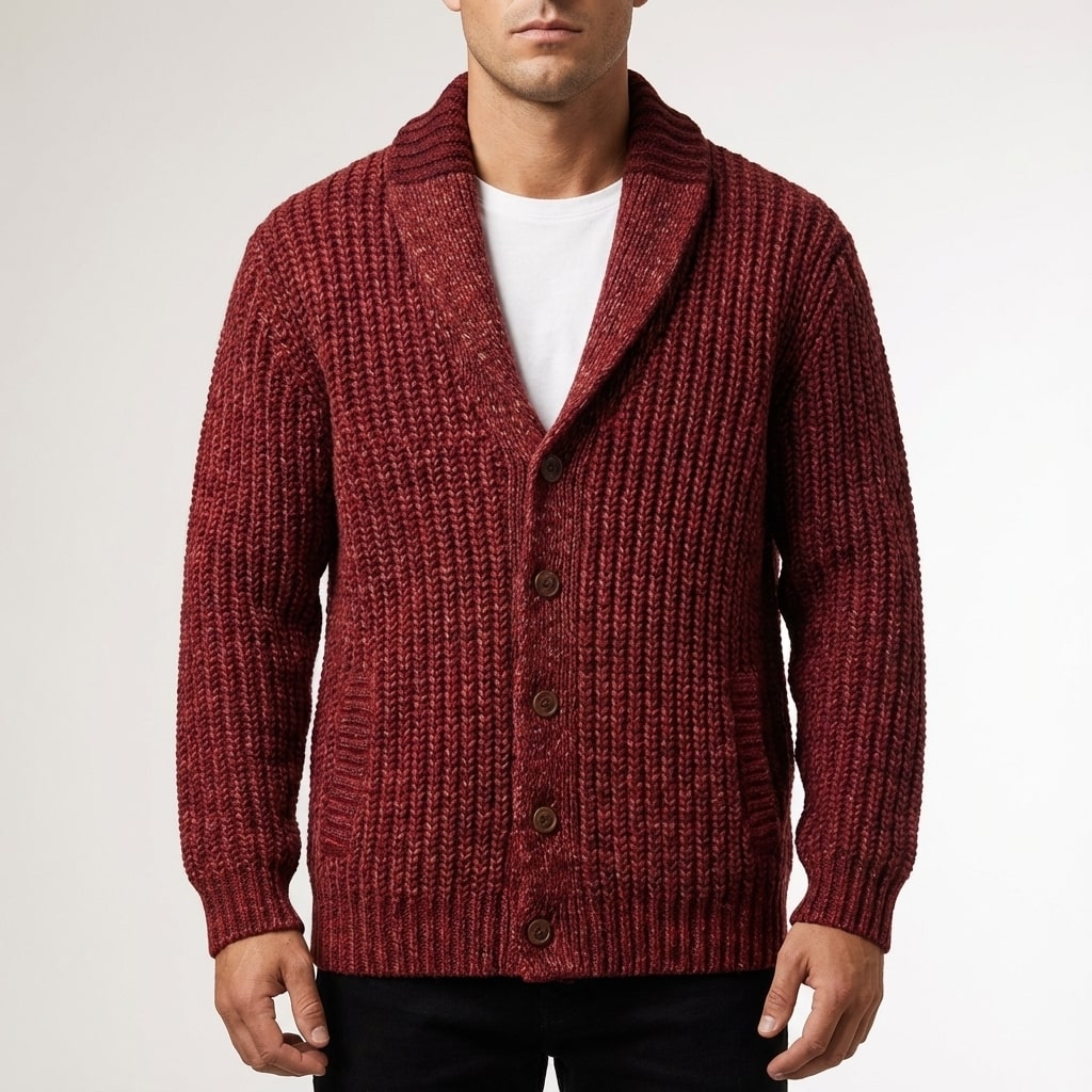 Marcus Men’s Cardigan – Chunky Knit Button-Up Shawl Collar Cardigan