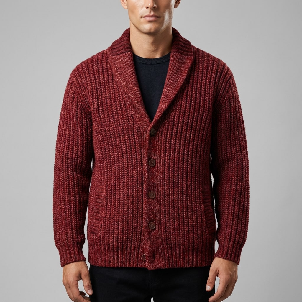 Marcus Men’s Cardigan – Chunky Knit Button-Up Shawl Collar Cardigan