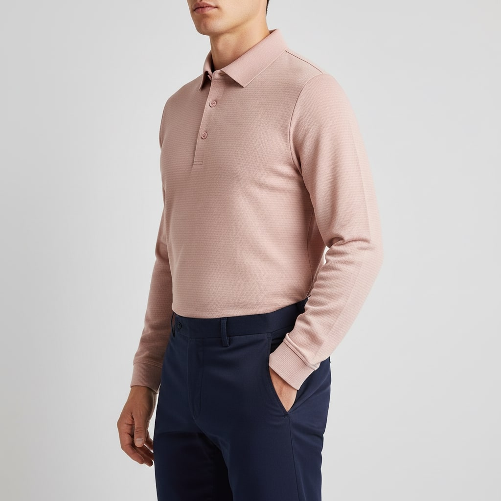 Northwood Men’s Long Sleeve Polo – Soft Woven Fabric Polo Shirt