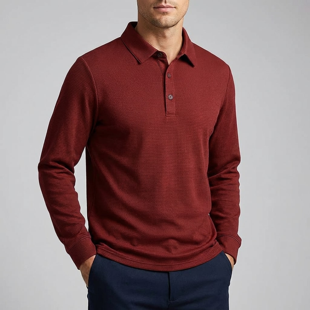 Northwood Men’s Long Sleeve Polo – Soft Woven Fabric Polo Shirt