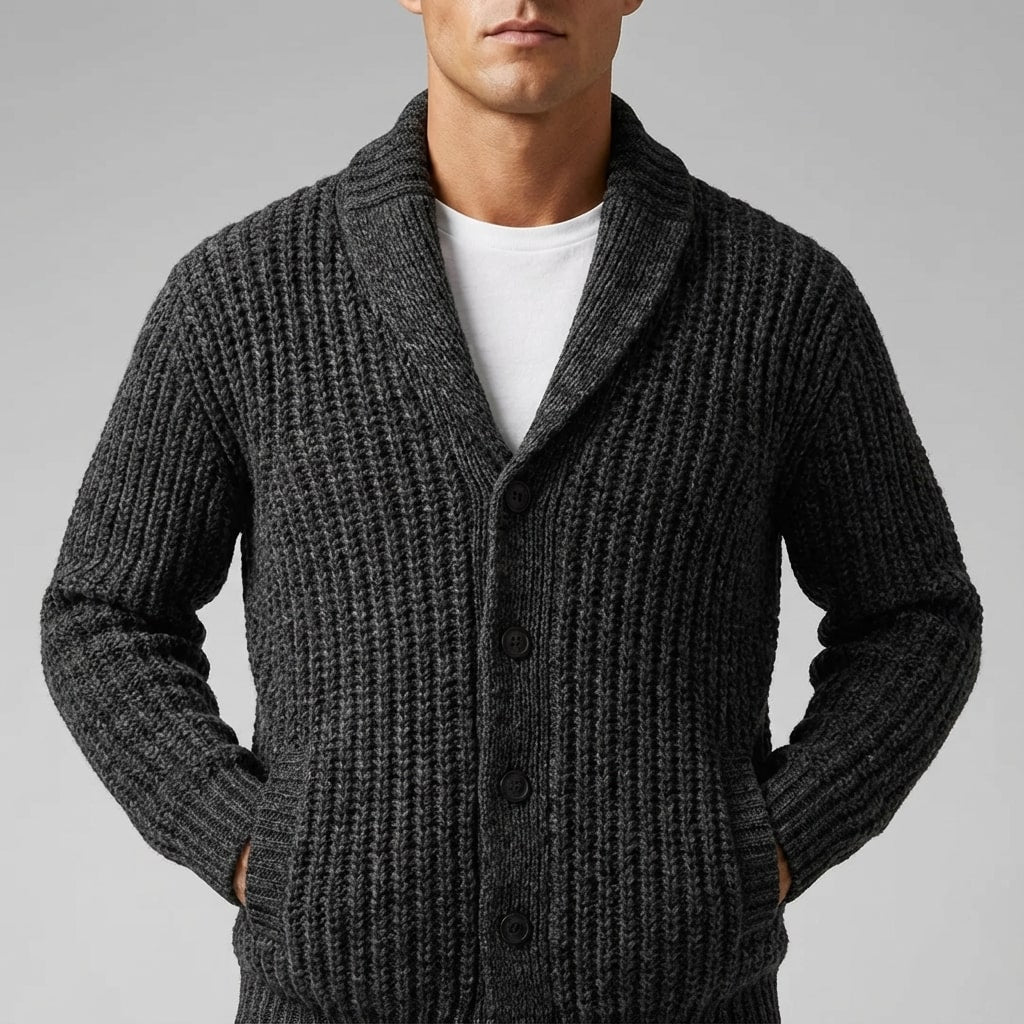 Marcus Men’s Cardigan – Chunky Knit Button-Up Shawl Collar Cardigan