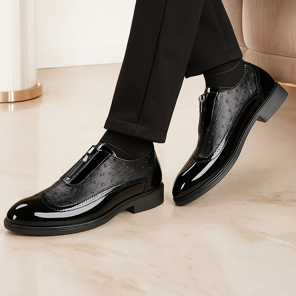 Malcolm Ostrich Zip Slip-On – Textured Faux Leather Shoes with Front-Zip Entry