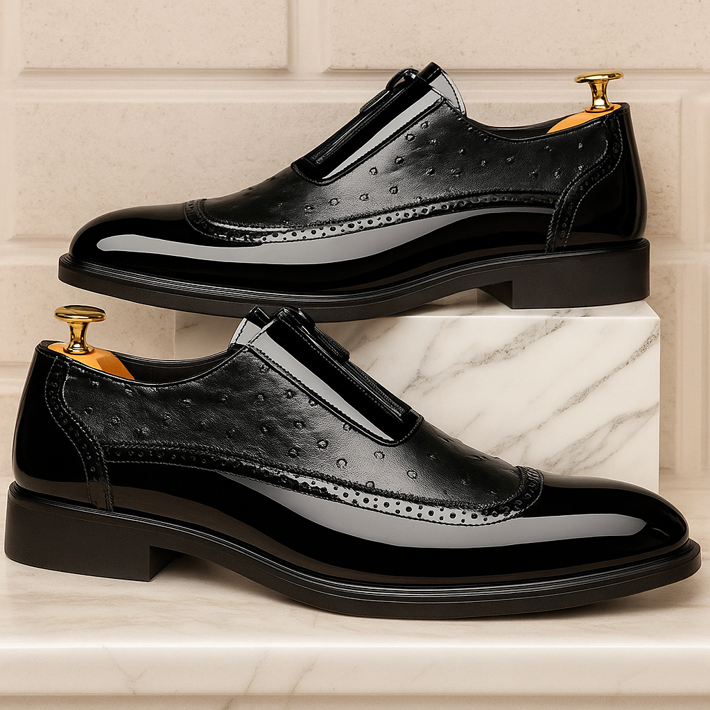 Malcolm Ostrich Zip Slip-On – Textured Faux Leather Shoes with Front-Zip Entry