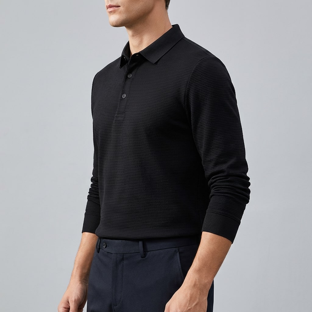 Northwood Men’s Long Sleeve Polo – Soft Woven Fabric Polo Shirt