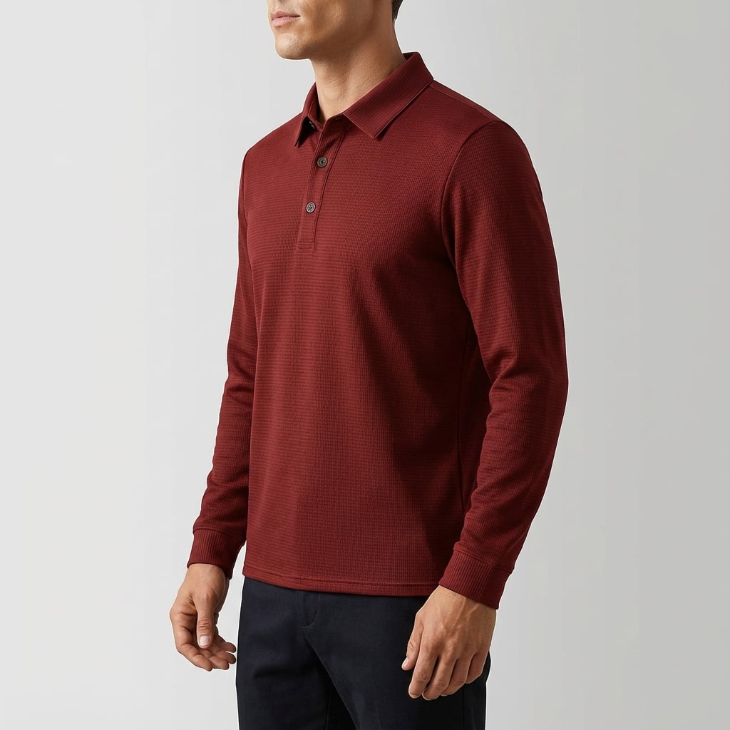 Northwood Men’s Long Sleeve Polo – Soft Woven Fabric Polo Shirt