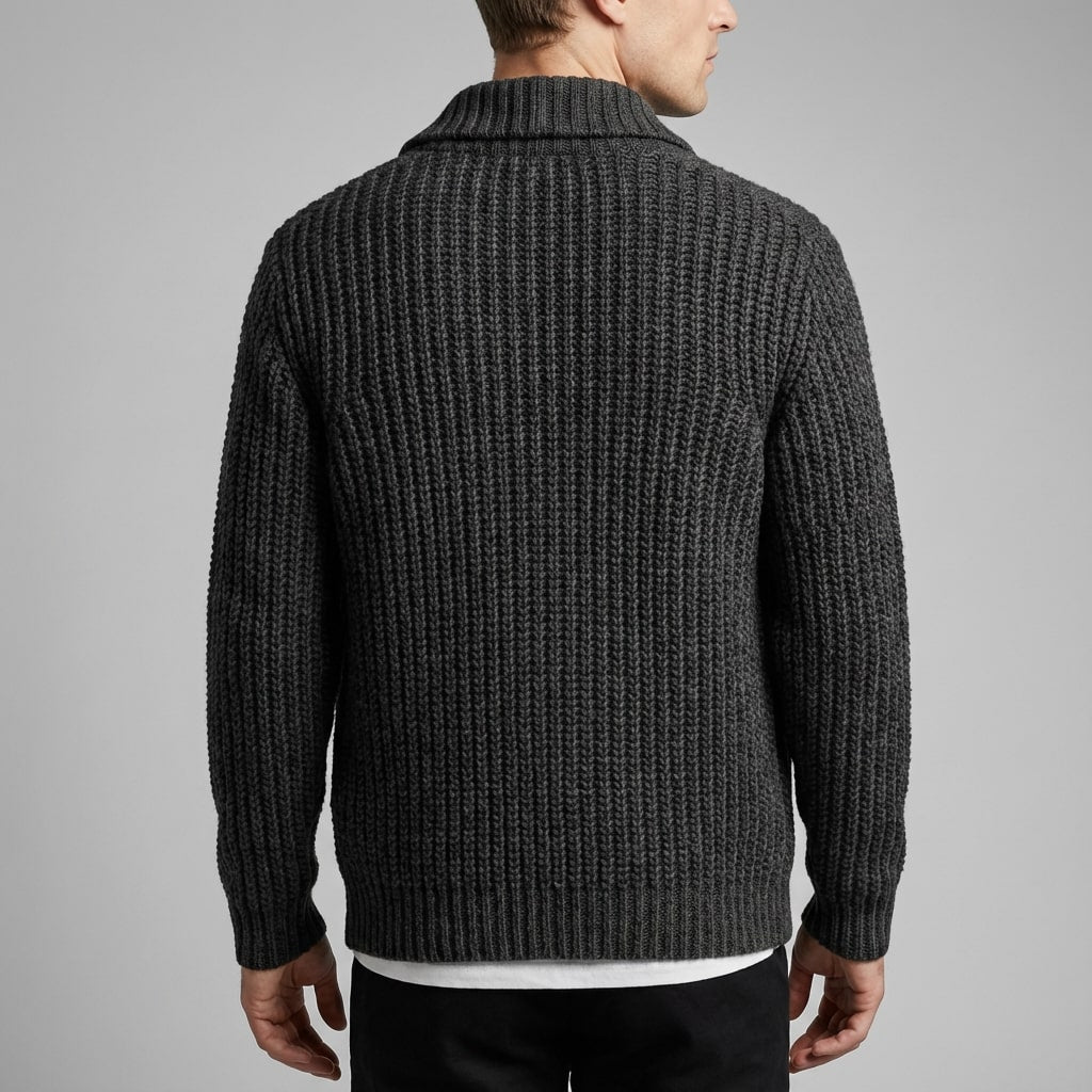 Marcus Men’s Cardigan – Chunky Knit Button-Up Shawl Collar Cardigan