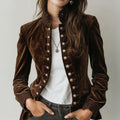 Melany Women’s Blazer Jacket – Suede Mock Neck Long Sleeve