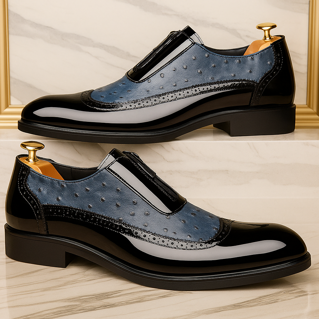 Malcolm Ostrich Zip Slip-On – Textured Faux Leather Shoes with Front-Zip Entry