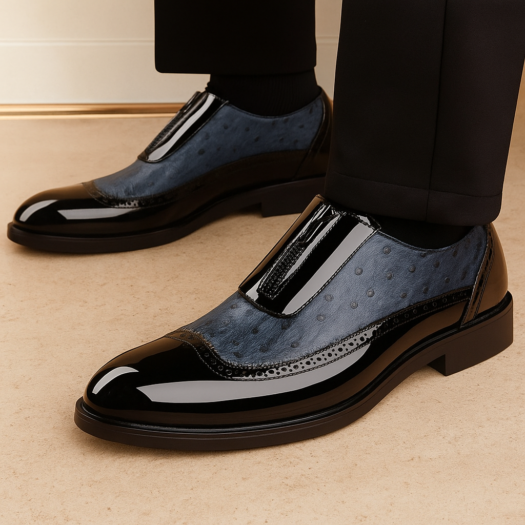 Malcolm Ostrich Zip Slip-On – Textured Faux Leather Shoes with Front-Zip Entry