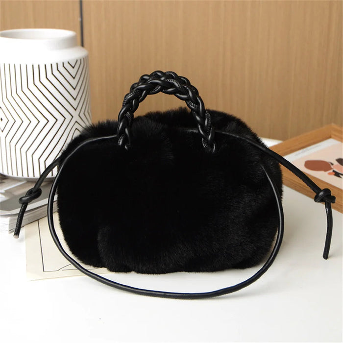 Evelyn Women’s Fur Shoulder Bag – Plush Braided Handle