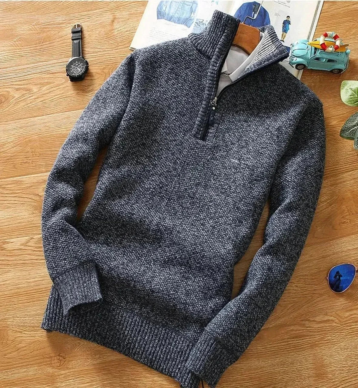 Dante Men’s Half Zip Sweater – Textured Knit Pullover for Smart Casual Comfort