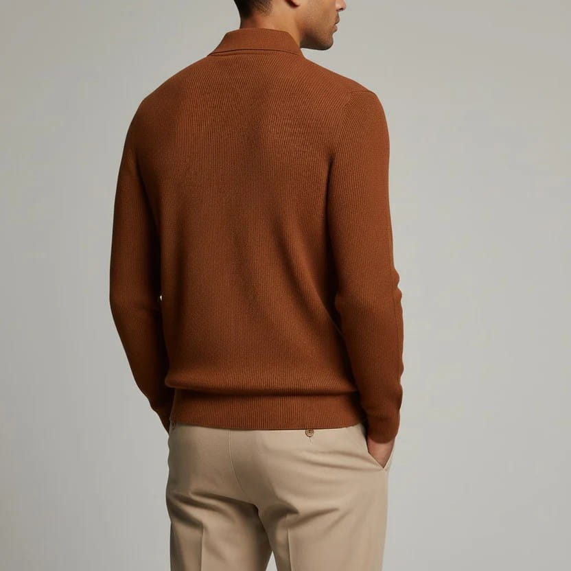 Roderick Men’s Knit Sweater – Waffle Texture Quarter-Zip Polo Shirt