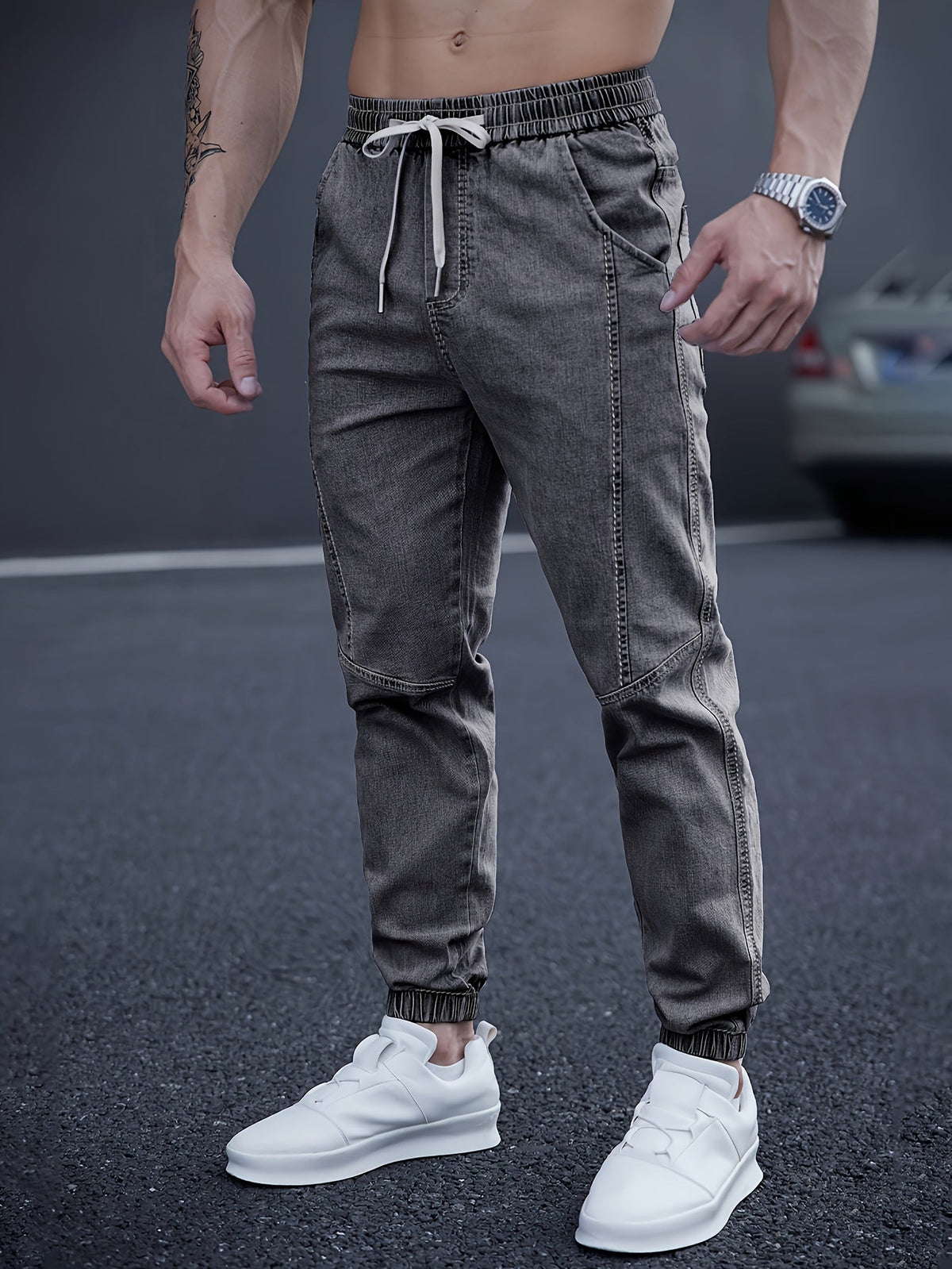 Brent Men’s Cargo Jogger Pants – Elastic Waist with Tapered Fit and Side Pockets