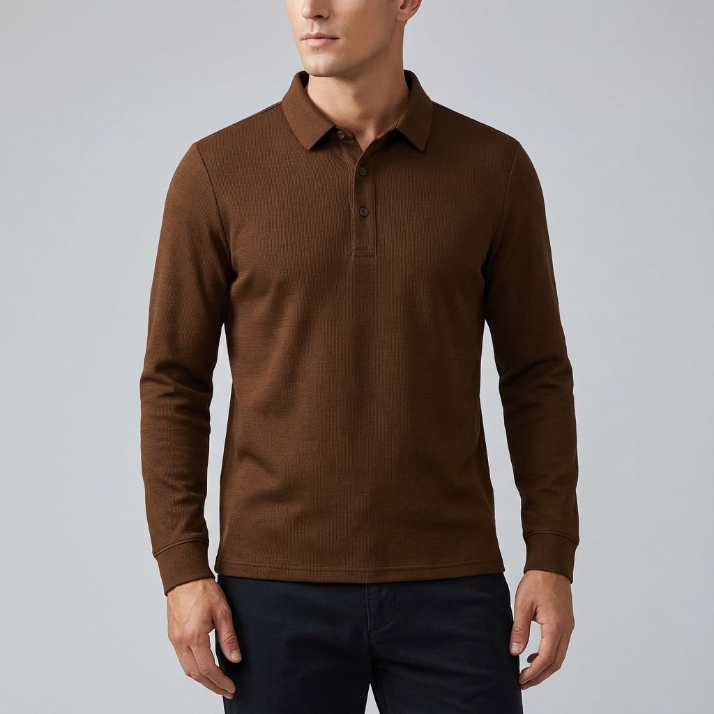 Northwood Men’s Long Sleeve Polo – Soft Woven Fabric Polo Shirt