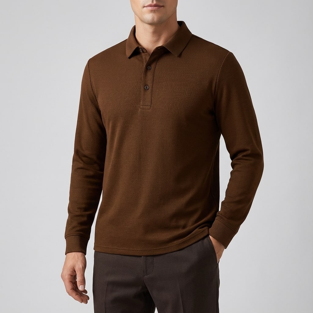 Northwood Men’s Long Sleeve Polo – Soft Woven Fabric Polo Shirt