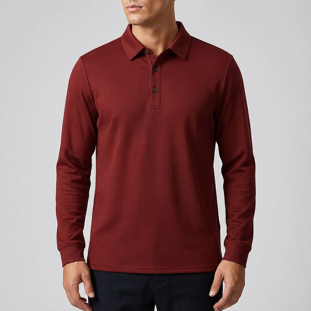 Northwood Men’s Long Sleeve Polo – Soft Woven Fabric Polo Shirt
