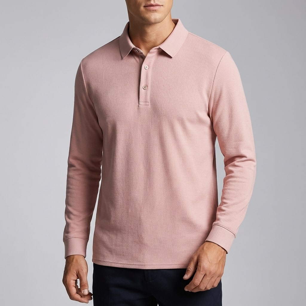 Northwood Men’s Long Sleeve Polo – Soft Woven Fabric Polo Shirt