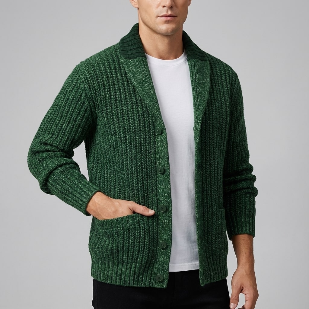 Marcus Men’s Cardigan – Chunky Knit Button-Up Shawl Collar Cardigan