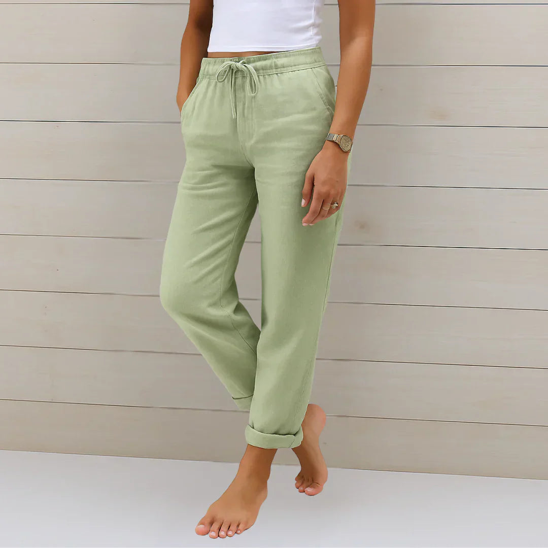 Lucia Rolled-Hem Linen Pants - Breathable Stretch Fit for Summer Comfort