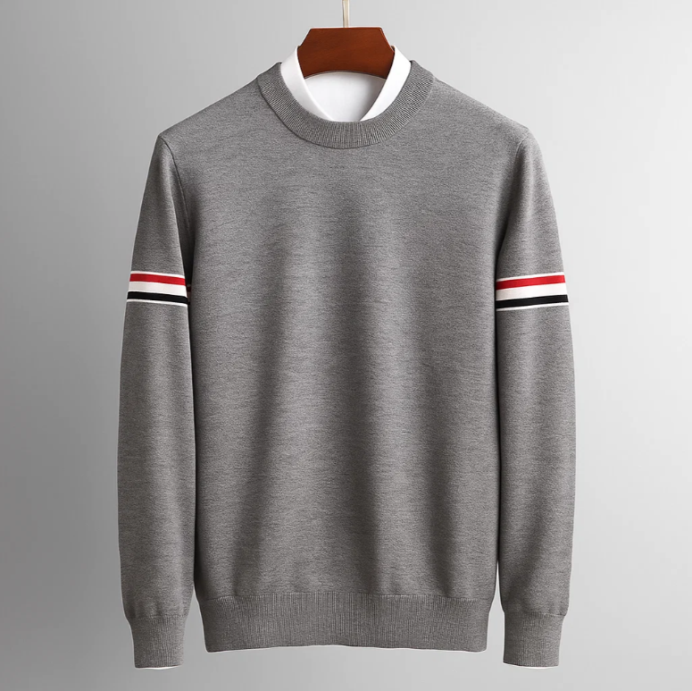 Julian Men’s Sweater – Soft Cotton Crew Neck with Sleeve Stripe Detail