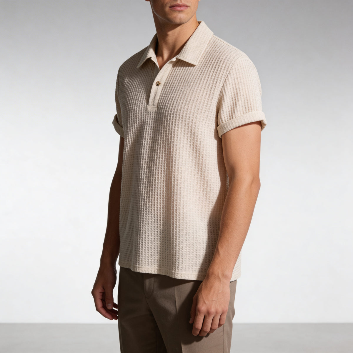 Evans Waffle Knit Polo Shirt – Breathable Short Sleeve Smart Casual Top