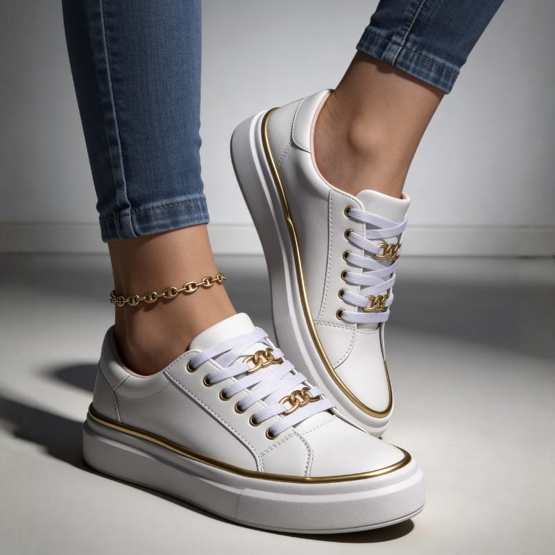 Aria Belmont Chain Platform Sneakers - Leather Statement Casual Shoes