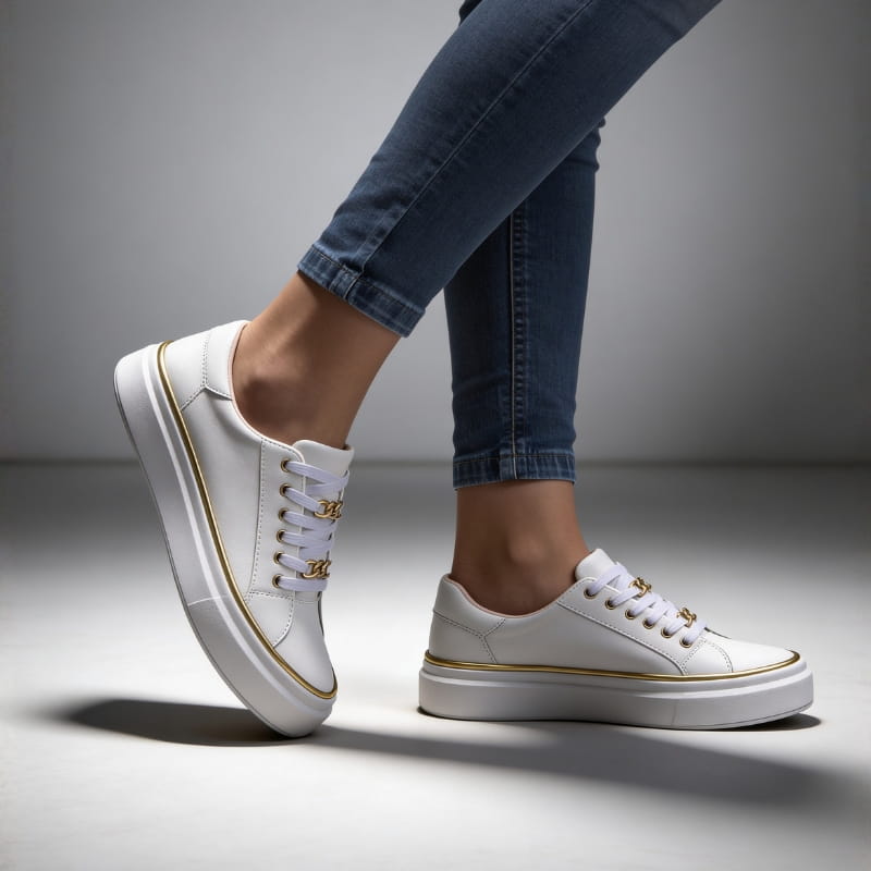 Aria Belmont Chain Platform Sneakers - Leather Statement Casual Shoes