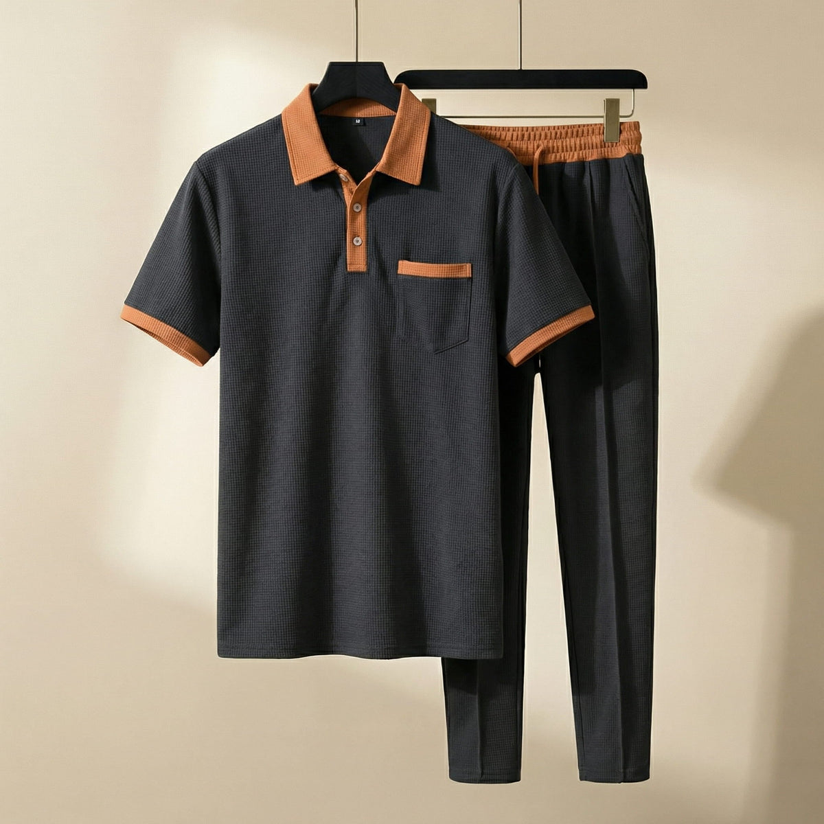 Matteo Men's Cotton Lounge Set – Polo Shirt and Trousers Two Piece Set
