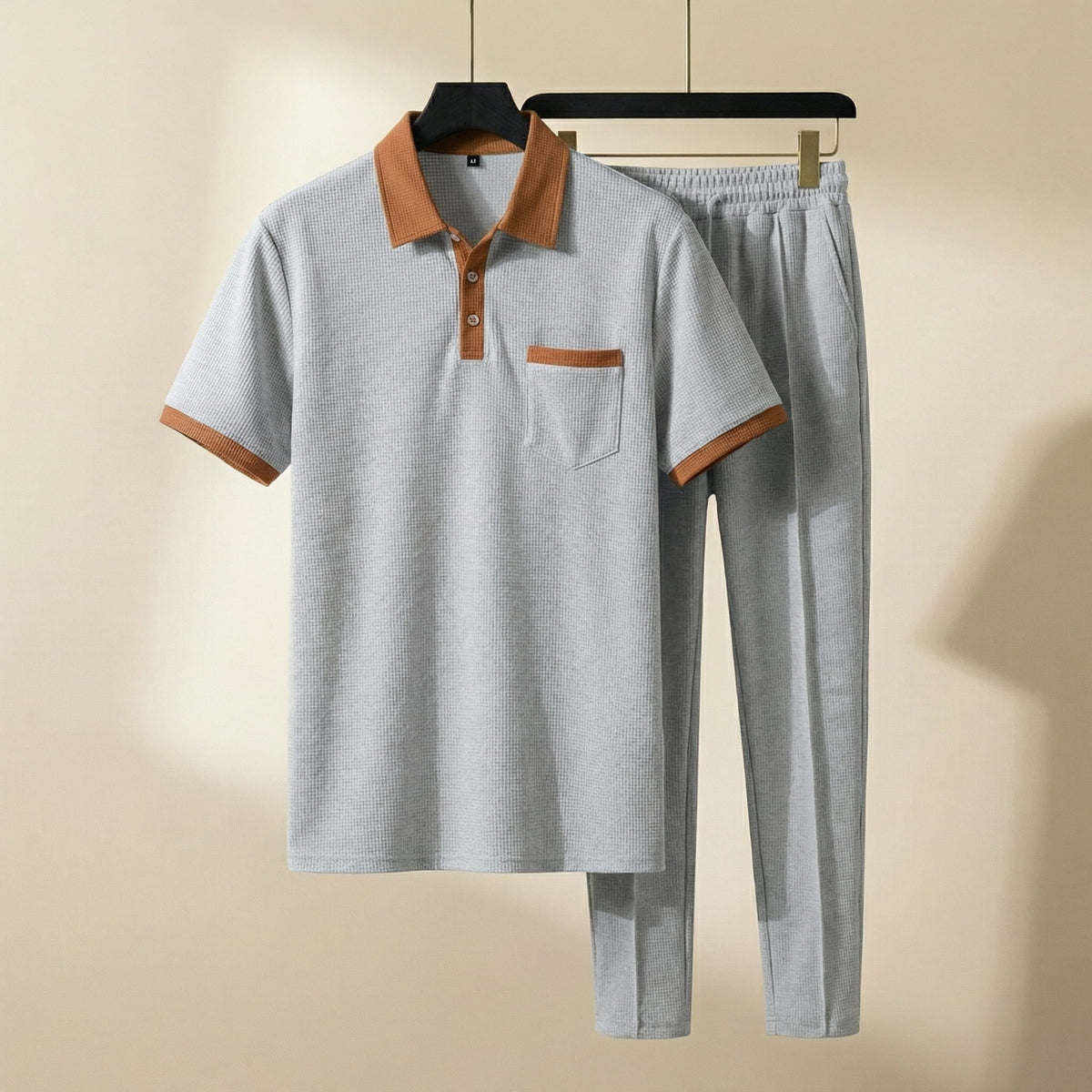 Matteo Men's Cotton Lounge Set – Polo Shirt and Trousers Two Piece Set