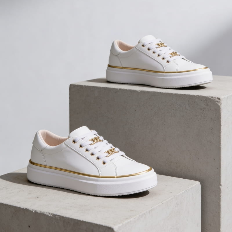 Aria Belmont Chain Platform Sneakers - Leather Statement Casual Shoes