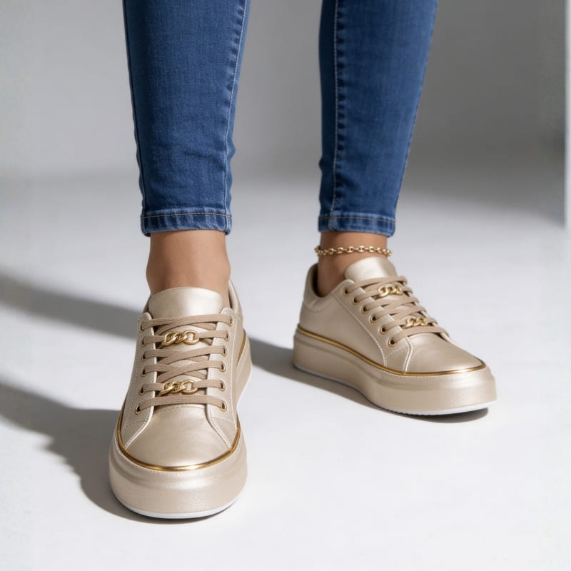 Aria Belmont Chain Platform Sneakers - Leather Statement Casual Shoes