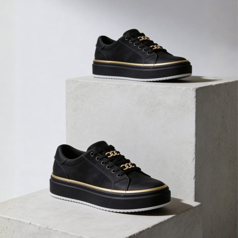 Aria Belmont Chain Platform Sneakers - Leather Statement Casual Shoes
