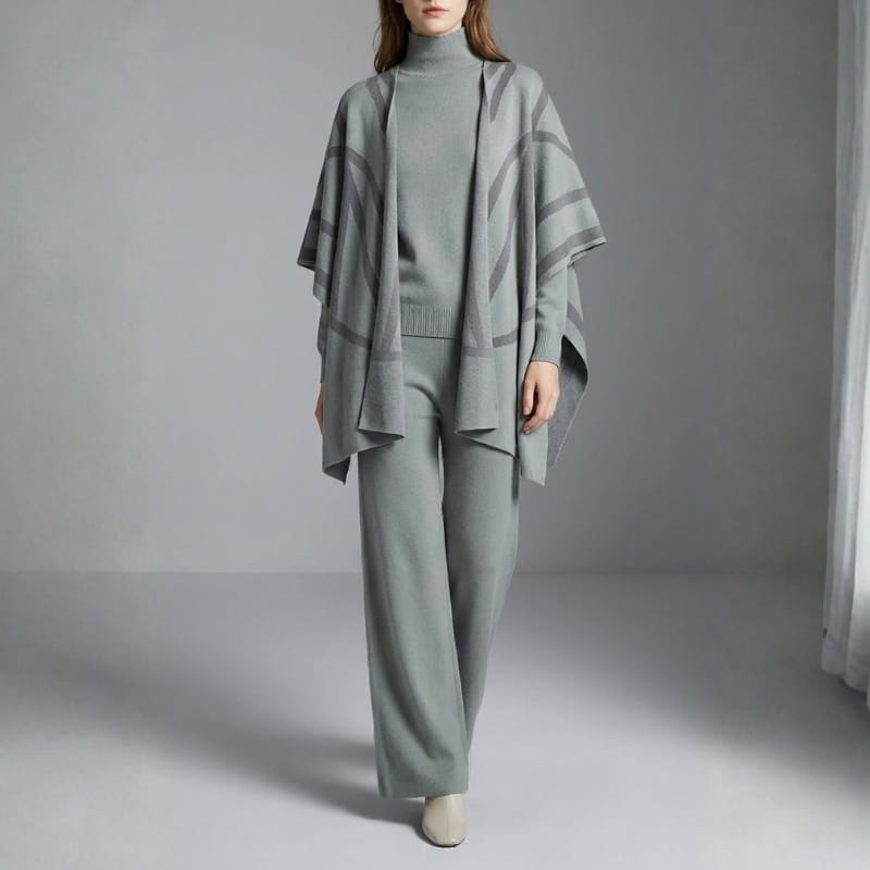 Eleine Women’s Knit Lounge Set – Viscose-Blend Sweater, Cardigan & Wide-Leg Pants