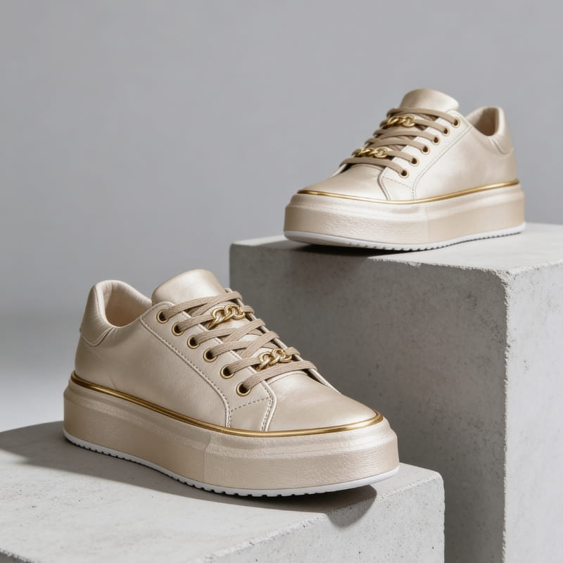 Aria Belmont Chain Platform Sneakers - Leather Statement Casual Shoes