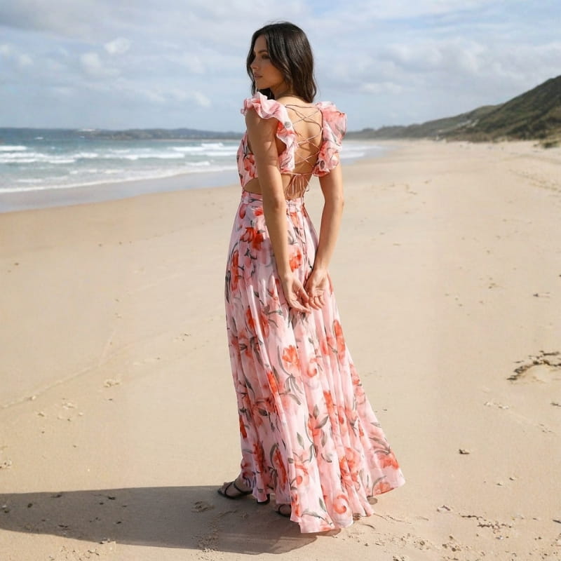 Aleson Women's Backless Floral Maxi Dress – Lightweight Open Back Summer Dress