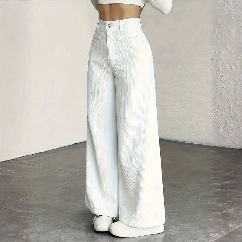 Althea High-Waisted Corduroy Wide-Leg Pants – Comfortable Versatile Trousers