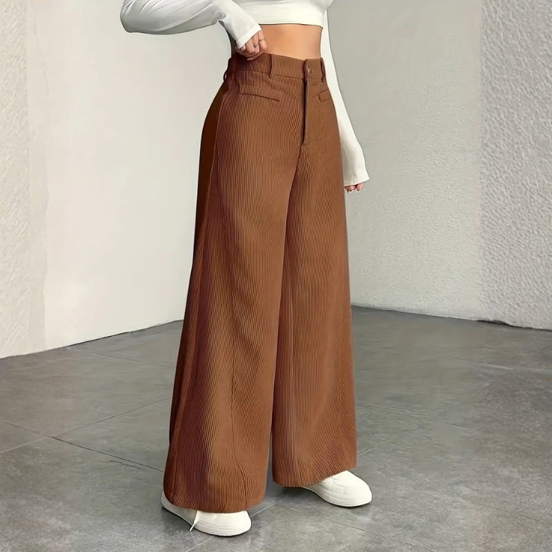 Althea High-Waisted Corduroy Wide-Leg Pants – Comfortable Versatile Trousers
