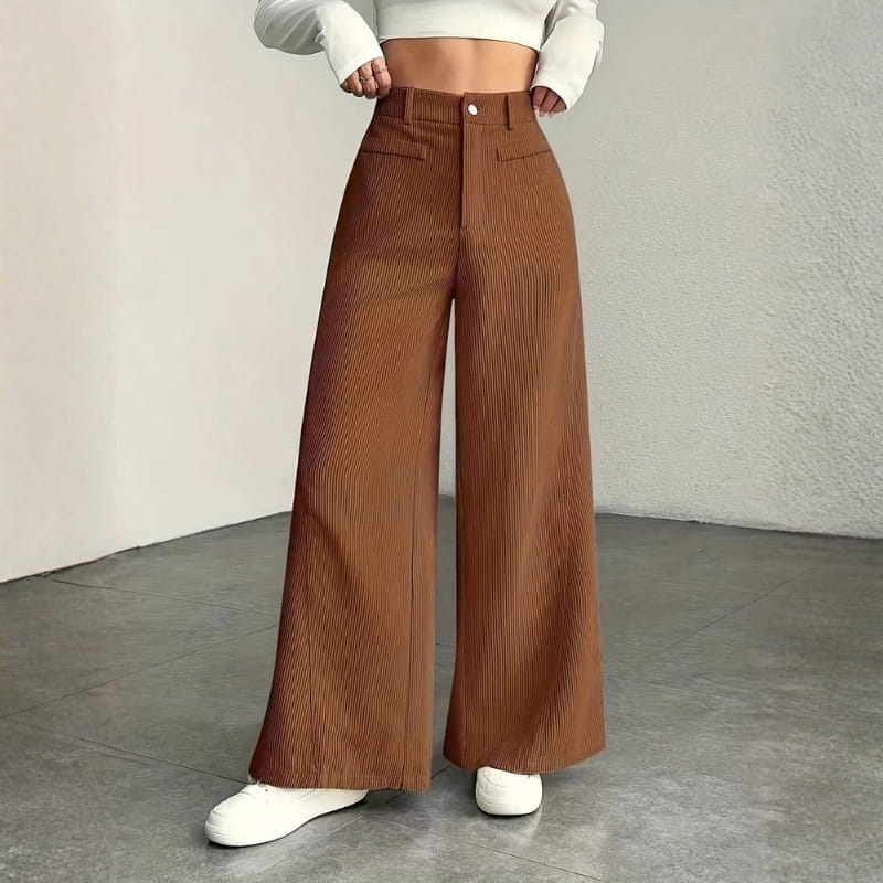 Althea High-Waisted Corduroy Wide-Leg Pants – Comfortable Versatile Trousers