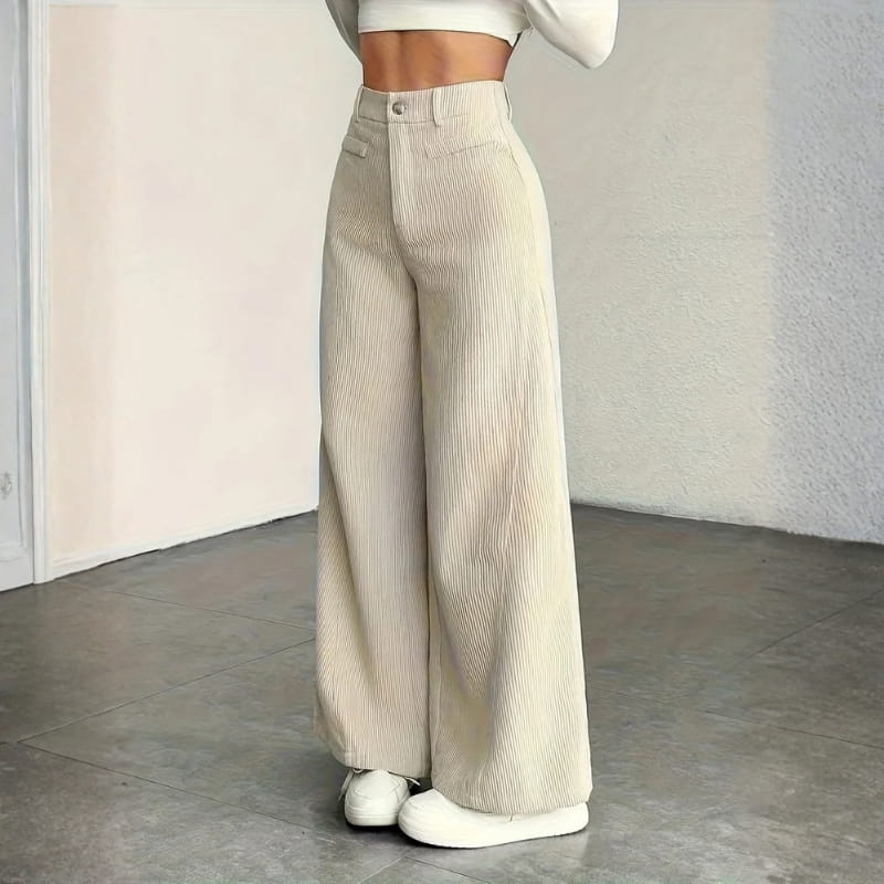 Althea High-Waisted Corduroy Wide-Leg Pants – Comfortable Versatile Trousers