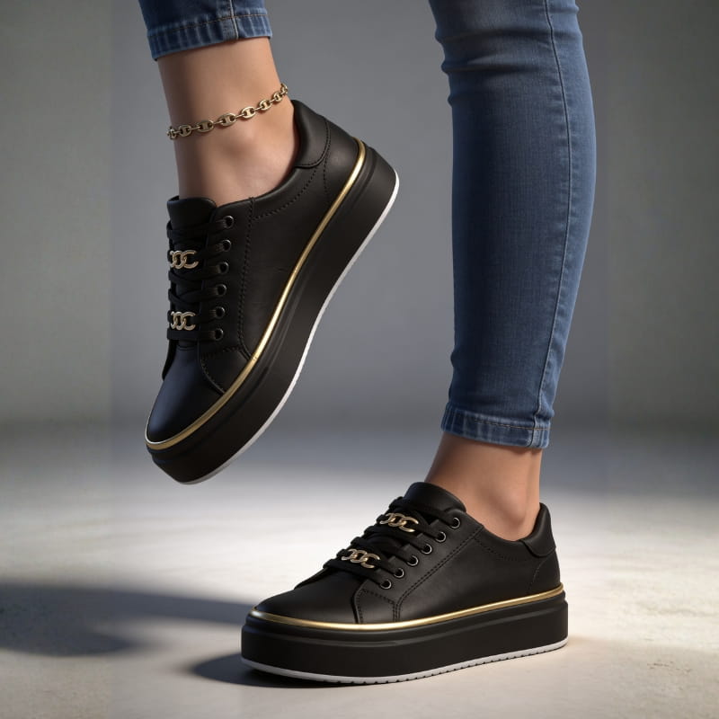 Aria Belmont Chain Platform Sneakers - Leather Statement Casual Shoes