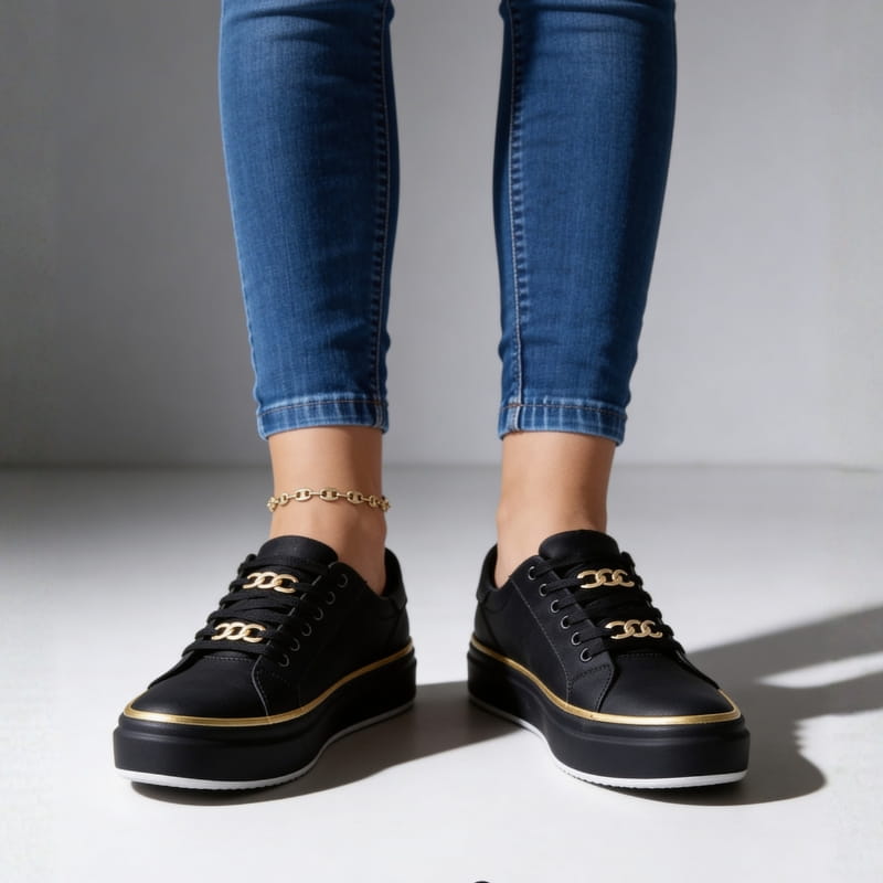 Aria Belmont Chain Platform Sneakers - Leather Statement Casual Shoes
