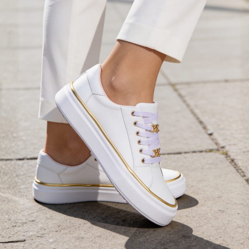Aria Belmont Chain Platform Sneakers - Leather Statement Casual Shoes
