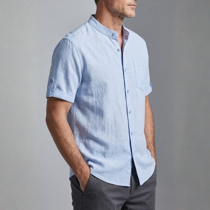 Ethan Relaxed Cotton Mandarin Collar Shirt – Soft Stretch Casual Shirt