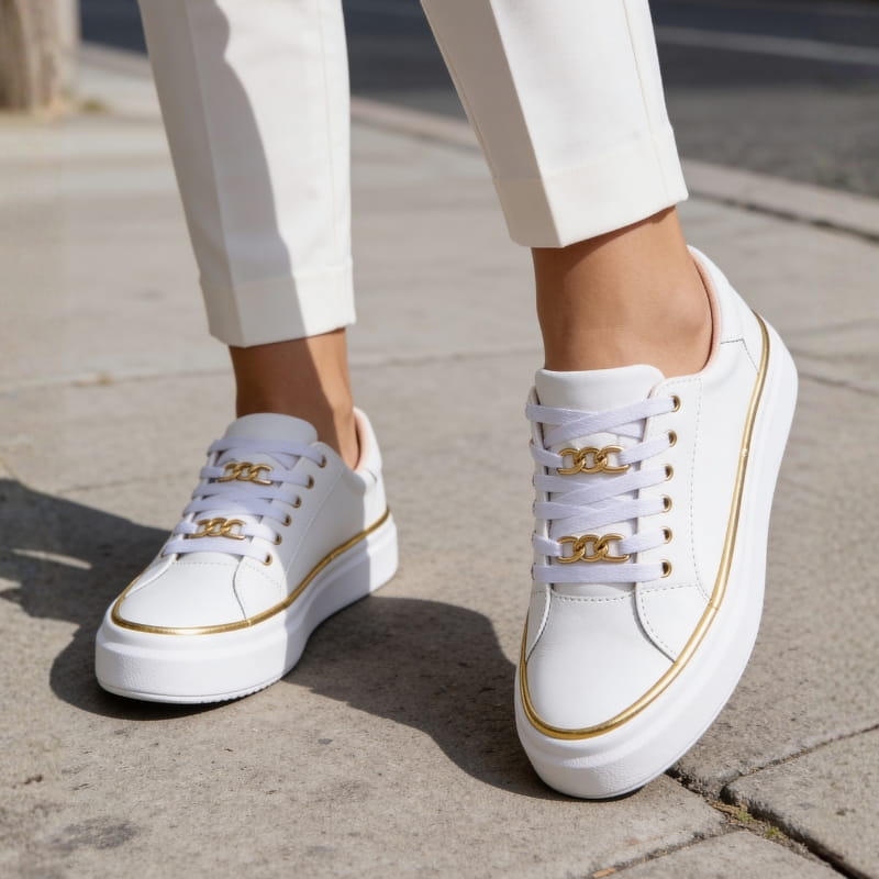 Aria Belmont Chain Platform Sneakers - Leather Statement Casual Shoes