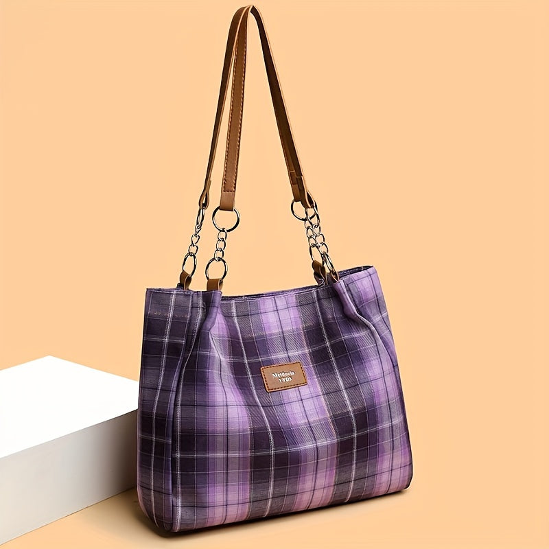 Eleanor Plaid Shoulder Tote Bag – Structured Canvas Carryall